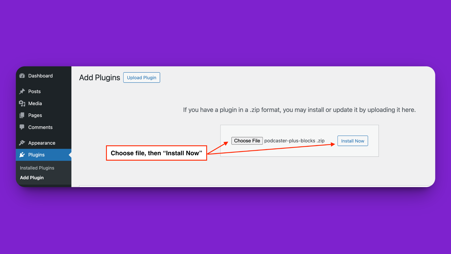 pp select file WordPress upload plugin screen