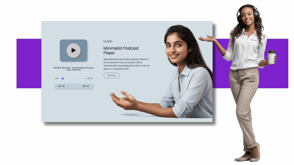 A person highlighting a Podcaster Plus Blocks enhanced audio player