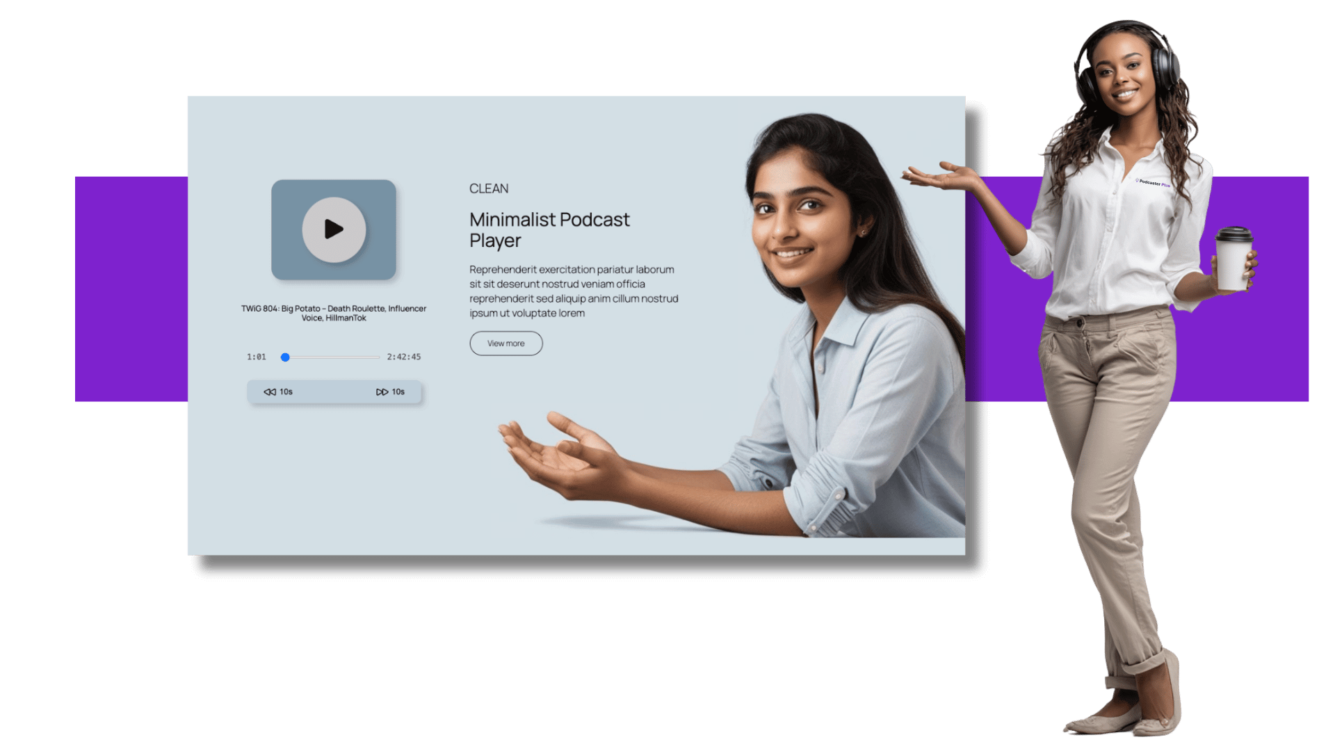 Podcaster Plus Blocks enhanced audio player A person highlighting a Podcaster Plus Blocks enhanced audio player