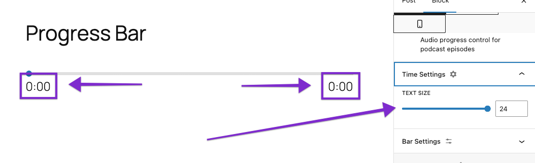 Control the size of the Progress Bar time display Control the size of the Progress Bar time display
