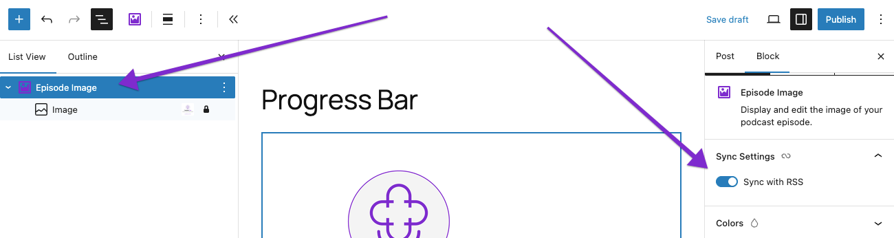 Podcaster Plus Image block settings
