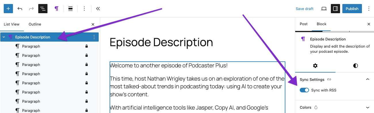 Sync the Episode Description block with the RSS feed Sync the Episode Description block with the RSS feed